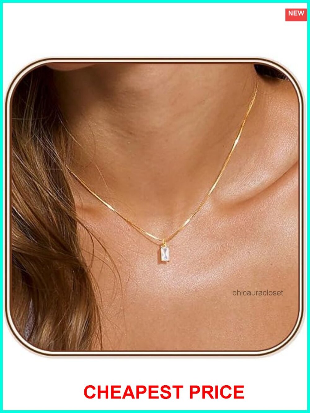 14K Gold Plated Cubic Zirconia Birthstone Pendant Necklace Dainty Chain